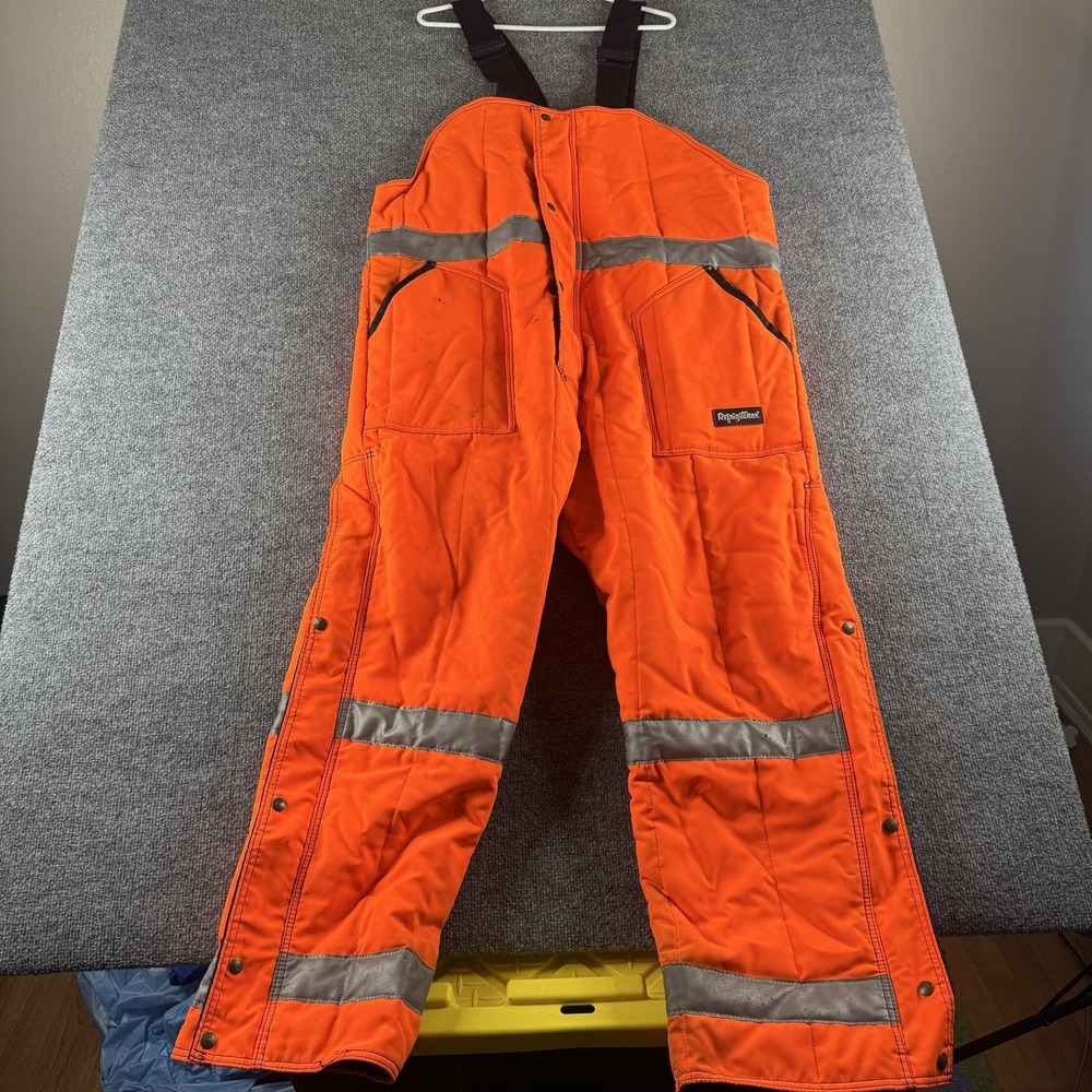 RefrigiWear Bib Overalls Mens XL Orange Insulated Hi Vis Reflective USA Workwear